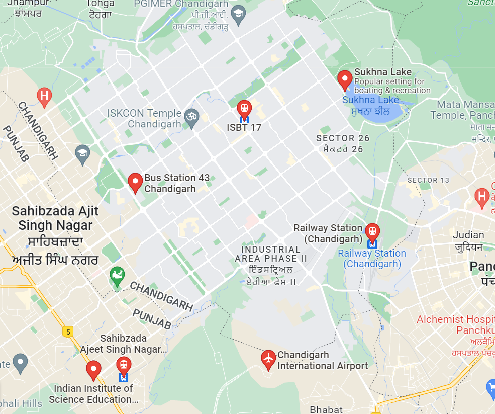 Map showing IISER Mohali and nearby transport connections